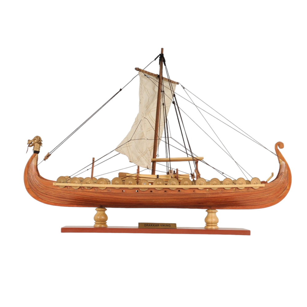 Homeroots 13" Wood Brown Solid Wood Hand Painted Model Boat Tabletop Sculpture  Solid Wood 401957