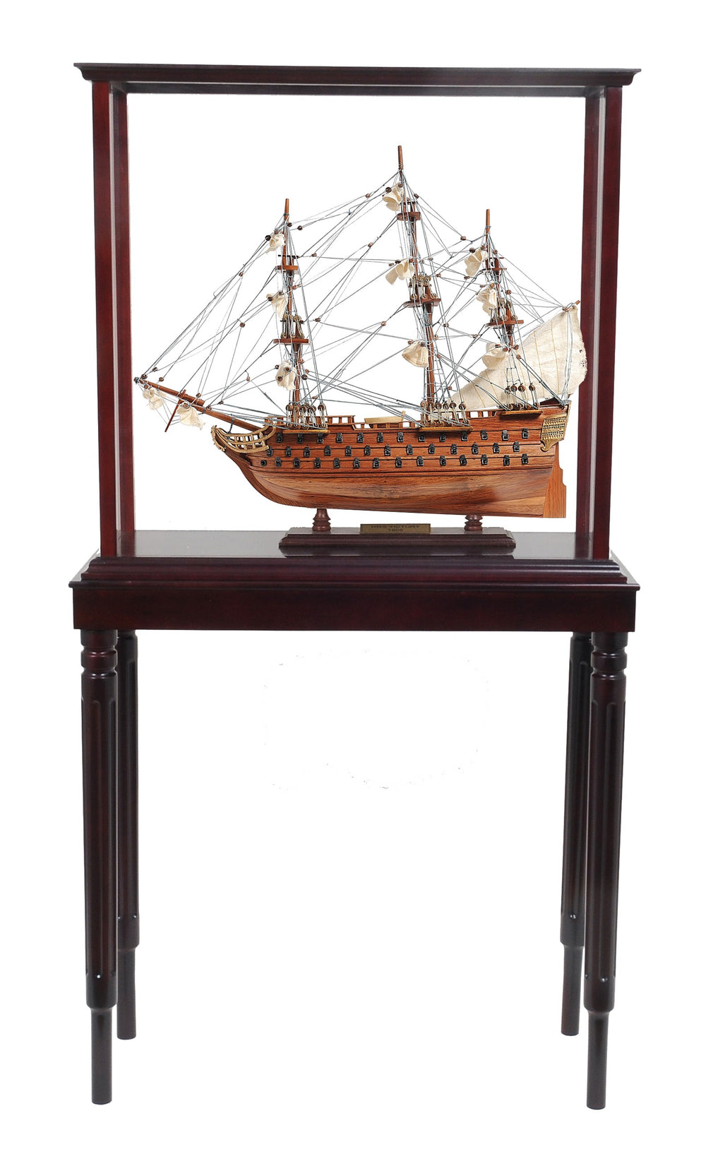 Homeroots 50" Wood Brown Hms Victory Hand Painted Boat With Case  Solid Wood 401965