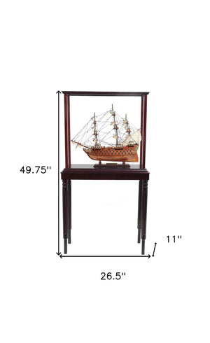 HomeRoots 50" Hand-Painted HMS Victory Model Ship - Exquisite Woodcraft Replica with Display Case for Collectors 401965