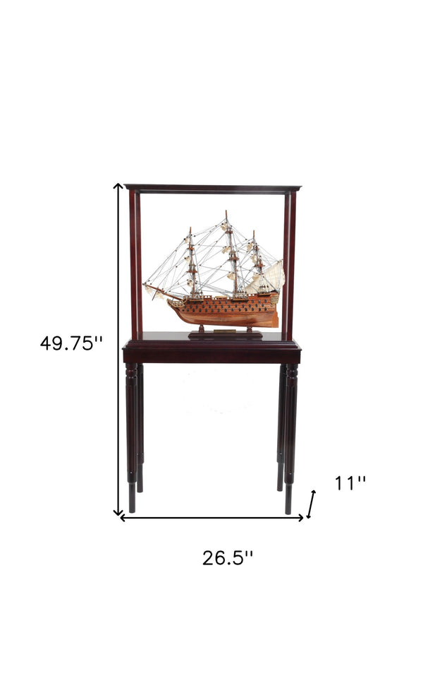 HomeRoots 50" Hand-Painted HMS Victory Model Ship - Exquisite Woodcraft Replica with Display Case for Collectors 401965