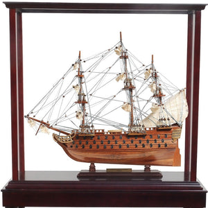 HomeRoots 50" Hand-Painted HMS Victory Model Ship - Exquisite Woodcraft Replica with Display Case for Collectors 401965