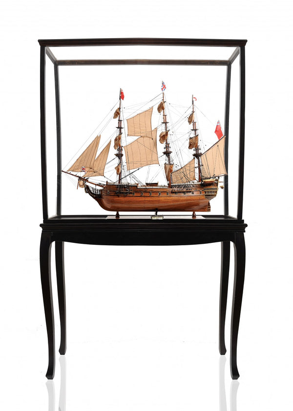 Homeroots 69" Wood Brown Solid Wood Hand Painted Hms Surprise 1796 Large Floor Display Case Model Boat  Solid Wood 401969