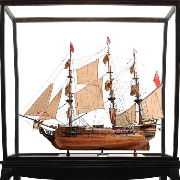 Homeroots 69" Wood Brown Solid Wood Hand Painted Hms Surprise 1796 Large Floor Display Case Model Boat  Solid Wood 401969
