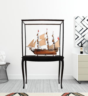 Homeroots 69" Wood Brown Solid Wood Hand Painted Hms Surprise 1796 Large Floor Display Case Model Boat  Solid Wood 401969