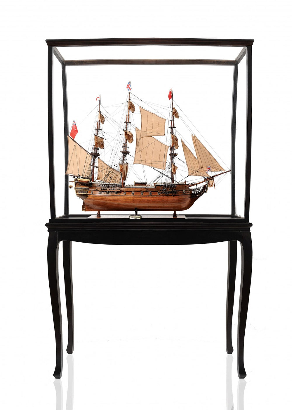 Homeroots 69" Wood Brown Solid Wood Hand Painted Hms Surprise 1796 Large Floor Display Case Model Boat  Solid Wood 401969