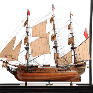 Homeroots 69" Wood Brown Solid Wood Hand Painted Hms Surprise 1796 Large Floor Display Case Model Boat  Solid Wood 401969
