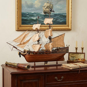 32 Inch Handcrafted Solid Wood Sailboat Replica for Coastal Nautical Home Decor Display