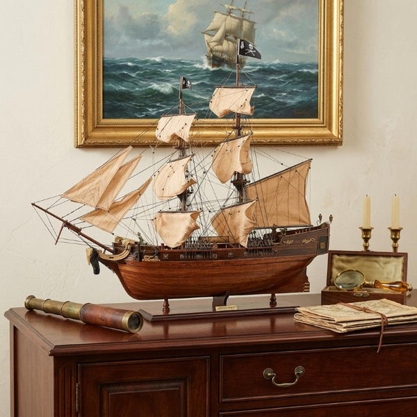 32 Inch Handcrafted Solid Wood Sailboat Replica for Coastal Nautical Home Decor Display