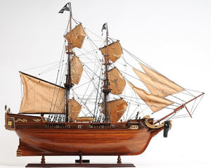 32 Inch Handcrafted Solid Wood Sailboat Replica for Coastal Nautical Home Decor Display