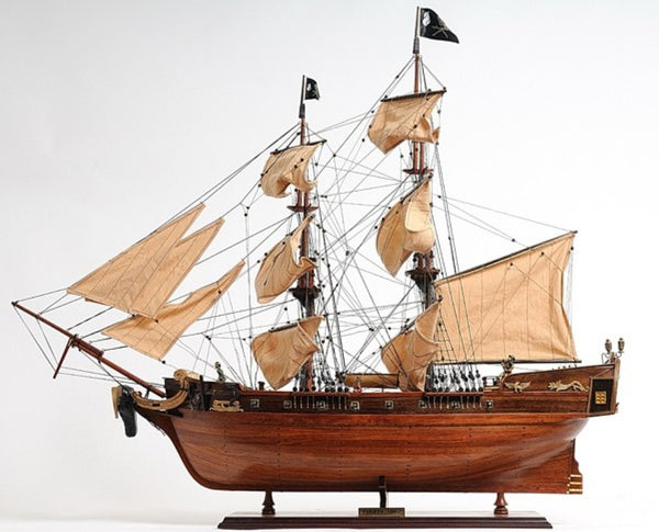 32 Inch Handcrafted Solid Wood Sailboat Replica for Coastal Nautical Home Decor Display