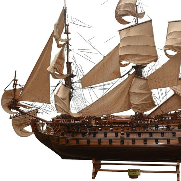 130 Inch Handcrafted Solid Wood Decorative Sailing Vessel Nautical Coastal Home Accent