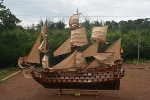 130 Inch Handcrafted Solid Wood Decorative Sailing Vessel Nautical Coastal Home Accent