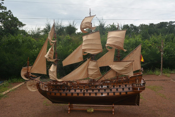 130 Inch Handcrafted Solid Wood Decorative Sailing Vessel Nautical Coastal Home Accent