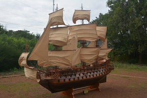 130 Inch Handcrafted Solid Wood Decorative Sailing Vessel Nautical Coastal Home Accent