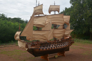130 Inch Handcrafted Solid Wood Decorative Sailing Vessel Nautical Coastal Home Accent
