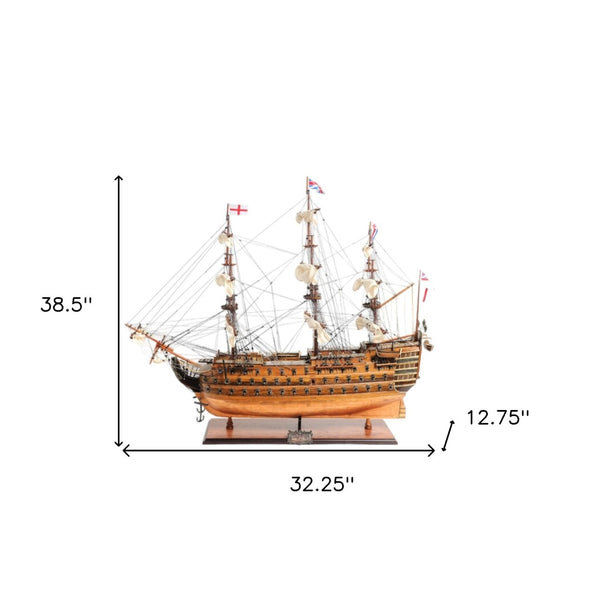 HomeRoots 32" Hand-Painted HMS Victory Model Boat - Elegant Solid Wood Nautical Decor for Collectors & Gift-Giving 401973
