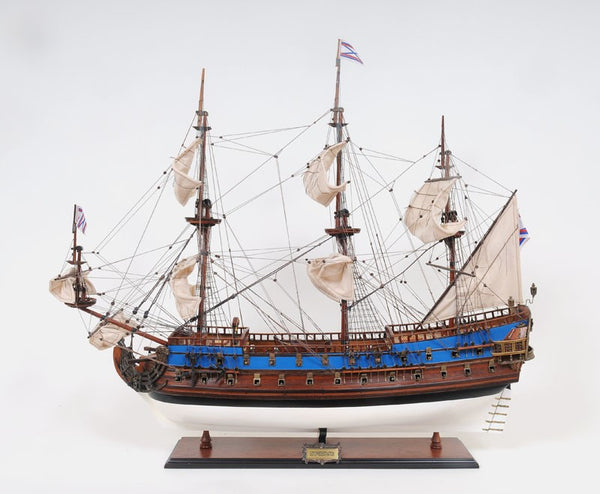 Homeroots 33" Blue And Brown 1700 Goto Predestination Hand Painted Decorative Boat  Solid Wood 401974