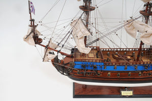 Homeroots 33" Blue And Brown 1700 Goto Predestination Hand Painted Decorative Boat  Solid Wood 401974