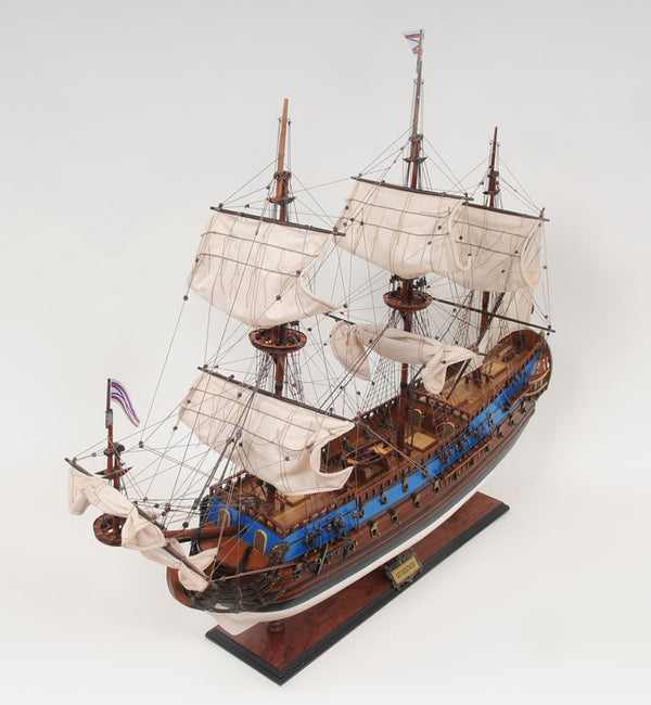 Homeroots 33" Blue And Brown 1700 Goto Predestination Hand Painted Decorative Boat  Solid Wood 401974