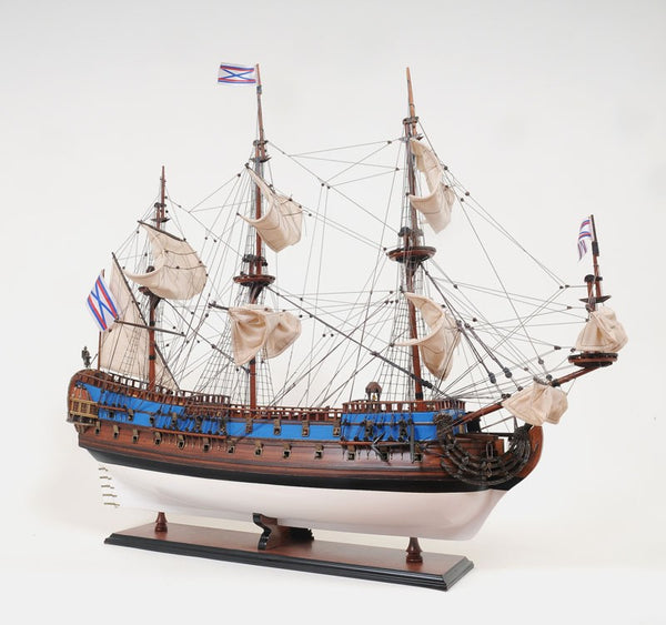 Homeroots 33" Blue And Brown 1700 Goto Predestination Hand Painted Decorative Boat  Solid Wood 401974