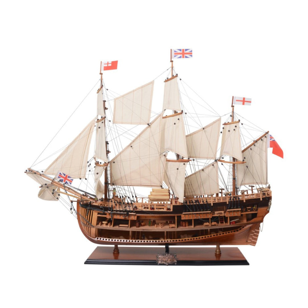 HomeRoots 34" Hand-Painted HMS Endeavour Model Boat - Vintage Solid Wood Nautical Décor for Home & Collectors 401976