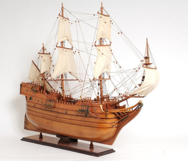 32 Inch Handcrafted Solid Wood Sailboat Replica for Coastal Nautical Home Decor Display