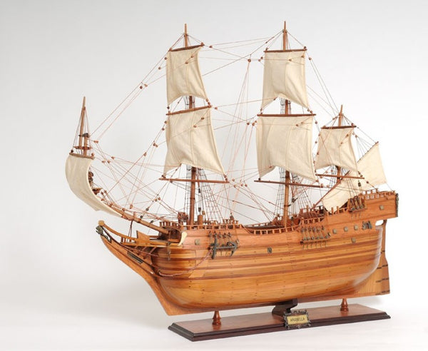 32 Inch Handcrafted Solid Wood Sailboat Replica for Coastal Nautical Home Decor Display