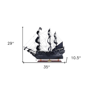Homeroots 29" Black Black Pearl Pirate Boat Hand Painted Decorative Boat  Solid Wood 401980