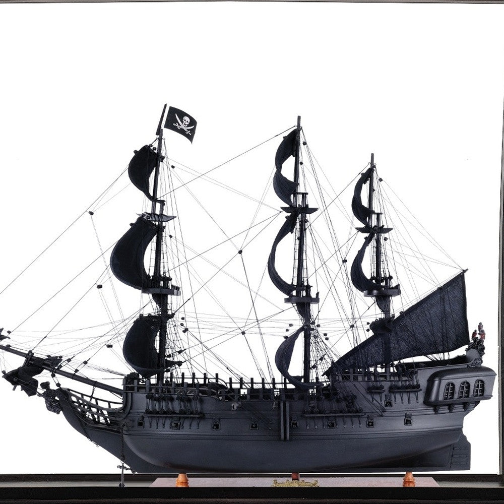 Homeroots 69" Black Solid Wood Hand Painted Black Pearl Pirate Floor Display Model Boat  Solid Wood 401982
