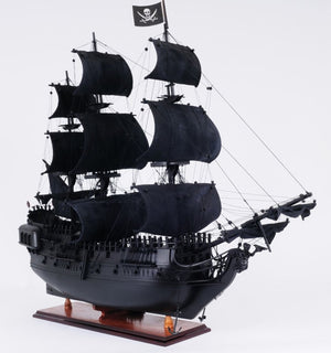 HomeRoots 24" Black Solid Wood Hand-Painted Model Boat Sculpture – Timeless Home Décor for Any Space 401983