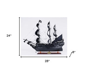 HomeRoots 24" Black Solid Wood Hand-Painted Model Boat Sculpture – Timeless Home Décor for Any Space 401983