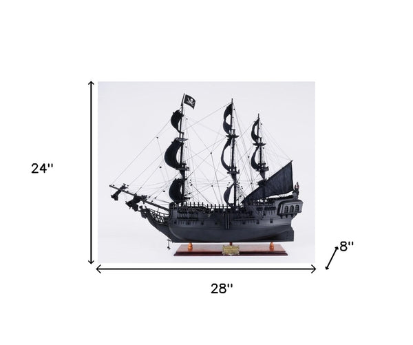HomeRoots 24" Black Solid Wood Hand-Painted Model Boat Sculpture – Timeless Home Décor for Any Space 401983