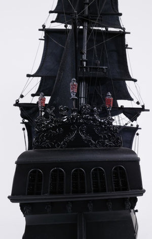 HomeRoots 24" Black Solid Wood Hand-Painted Model Boat Sculpture – Timeless Home Décor for Any Space 401983