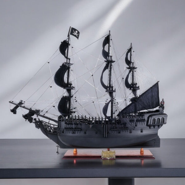 HomeRoots 24" Black Solid Wood Hand-Painted Model Boat Sculpture – Timeless Home Décor for Any Space 401983