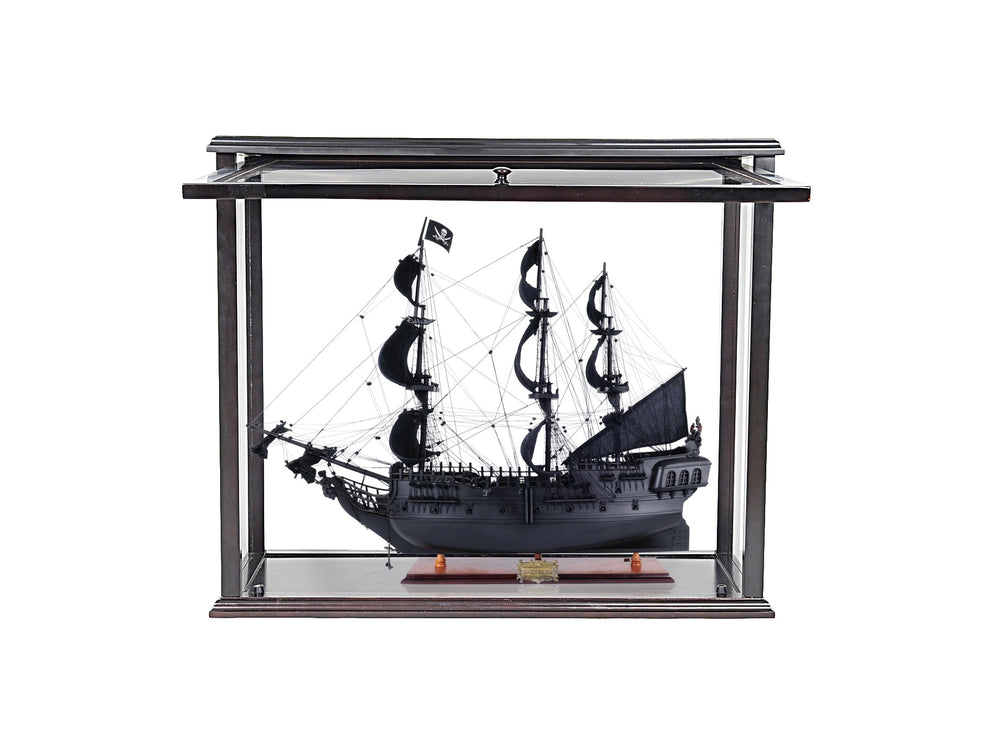 Homeroots 30" Black Solid Wood Hand Painted Black Pearl Pirate Medium Open Display Case Model Boat  Solid Wood 401984