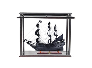 HomeRoots 30" Black Pearl Pirate Ship Model – Hand-Painted Solid Wood Display Case for Nautical Décor Lovers 401984