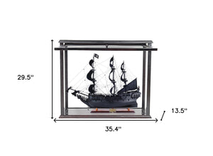 HomeRoots 30" Black Pearl Pirate Ship Model – Hand-Painted Solid Wood Display Case for Nautical Décor Lovers 401984