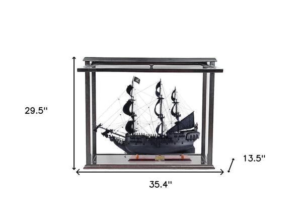 HomeRoots 30" Black Pearl Pirate Ship Model – Hand-Painted Solid Wood Display Case for Nautical Décor Lovers 401984