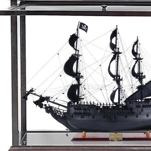 HomeRoots 30" Black Pearl Pirate Ship Model – Hand-Painted Solid Wood Display Case for Nautical Décor Lovers 401984