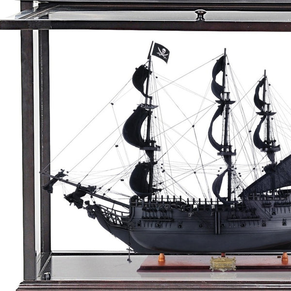 HomeRoots 30" Black Pearl Pirate Ship Model – Hand-Painted Solid Wood Display Case for Nautical Décor Lovers 401984