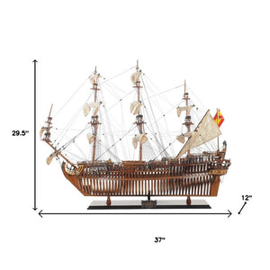 30 Inch Handcrafted Solid Wood Decorative Sailing Vessel Nautical Home Accent