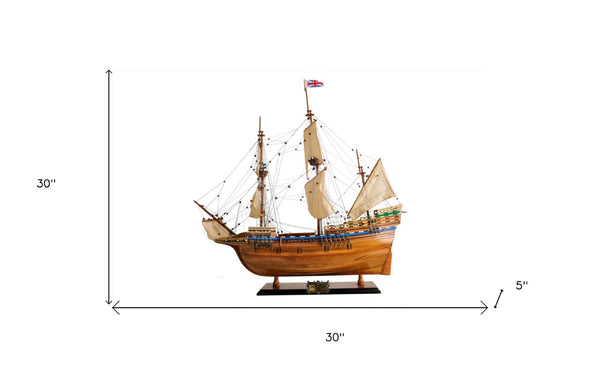 HomeRoots 30" Hand-Painted Mayflower Boat Replica – Nautical Décor for Home, Office, or Unique Gift Idea 401987