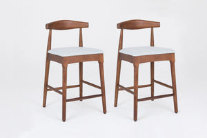 English Elm Mid-Century Solid Wood 24" Counter Stools with Upholstered High-Rebound Seat and Curved Backrest, Set of 2 LIGHT GREY,Walnut W2812P269437