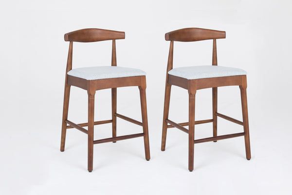 English Elm Mid-Century Solid Wood 24" Counter Stools with Upholstered High-Rebound Seat and Curved Backrest, Set of 2 LIGHT GREY,Walnut W2812P269437