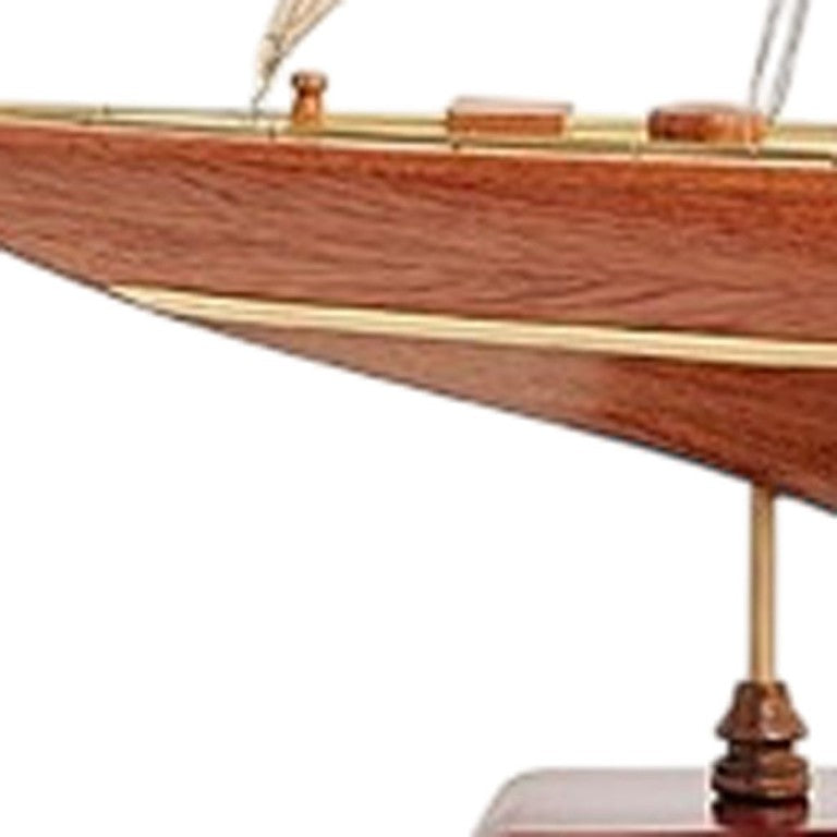 HomeRoots 32 Inch Handcrafted Solid Wood Sailboat Replica for Coastal Nautical Home Decor Display 25" W x 32" H x 5" D 401993