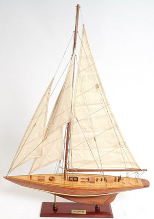 32 Inch Handcrafted Solid Wood Sailboat Replica for Coastal Nautical Home Decor Display