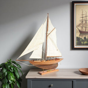 26 Inch Handcrafted Solid Wood Decorative Sailing Vessel Replica for Coastal Home Decor