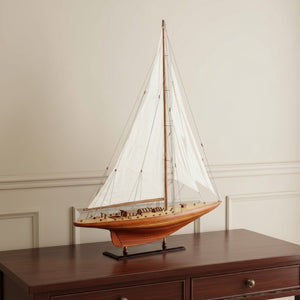 49 Inch Artisan Crafted Solid Wood Sailboat Sculpture Coastal Nautical Home Decor