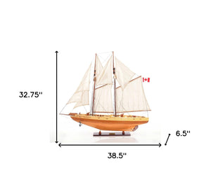 HomeRoots 33" Hand-Painted Bluenose II Model Boat - Elegant Solid Wood Decor for Nautical Enthusiasts & Collectors 401998