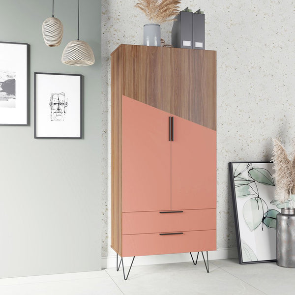Manhattan Comfort Beekman Mid-Century Modern Cabinet Brown and Pink 401AMC229